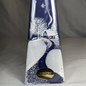 Uno Alla Volta HANDMADE Hand Painted Snowy Cottage Candle NWT